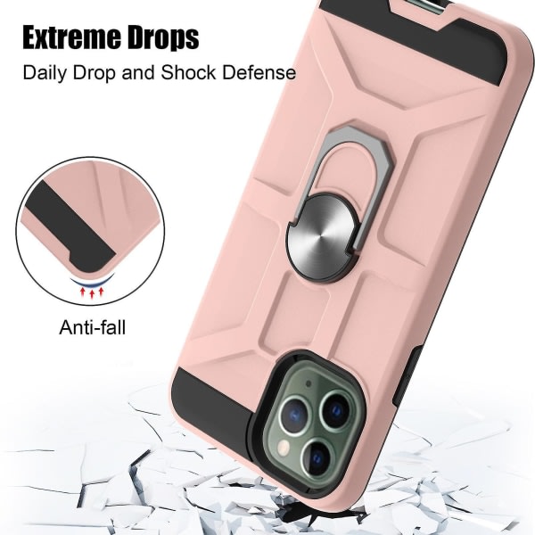Case for Iphone 11 Pro Max 6,5 tumm roterande ring Kickställ Hockproof stötskydd - rosa null none