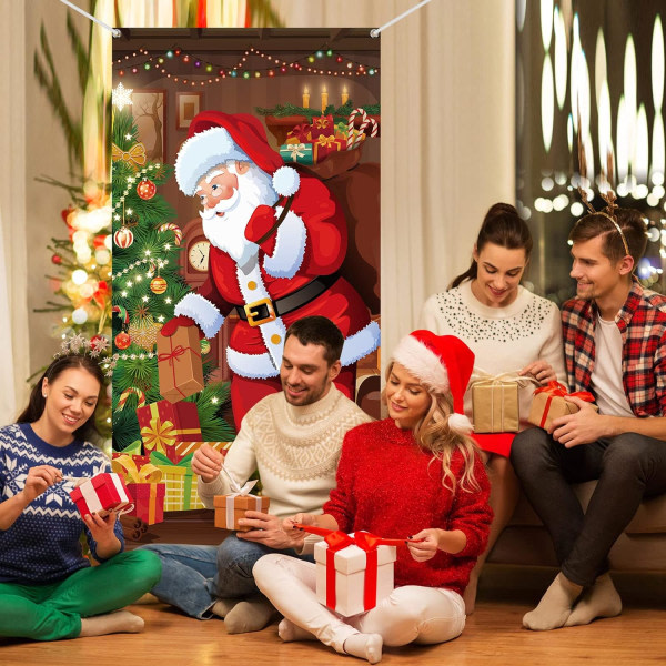 God jul-omslag Julhängande banderoll Jultomte-omslag Tyg Polyester Julomslag Juldörrdekorationer, 70,9 x 35,4 tum