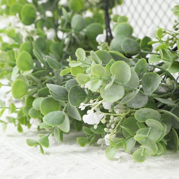 CDQ Tekokeinokranssi, Kaupan Tervetuloa-Kranssi Ulko-Ovelle, Maalaistalon Vihreä Kranssi Baby's Breath -Kukkien Kanssa, Sopii Juhliin, Hääkoristeluihin