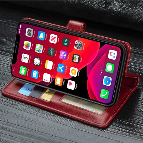 Veske til Iphone 11 Pro Max Etui Cover Retro Flip Wallet Magnetic Bumper Flip Pro Tective - Röd null ingen