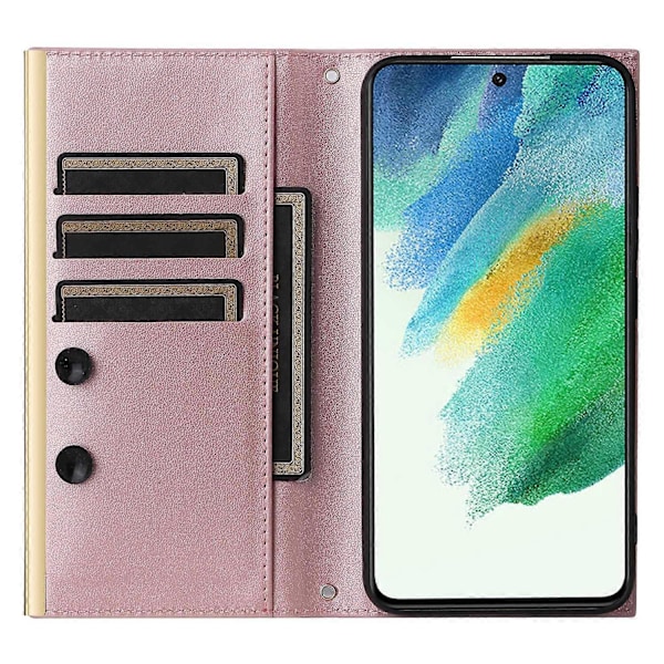 Nahkakotelo imukupilla ja 3 korttipaikalla Samsung Galaxy S21 FE 5G:lle [HK] Tyyli A Style A Multicolor