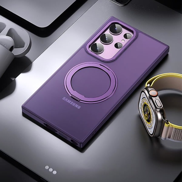 For Samsung Galaxy S23 Ultra Tpu+akryl Matt telefon cover Roterbart Kickstand Cover kompatibel med Magsafe Purple