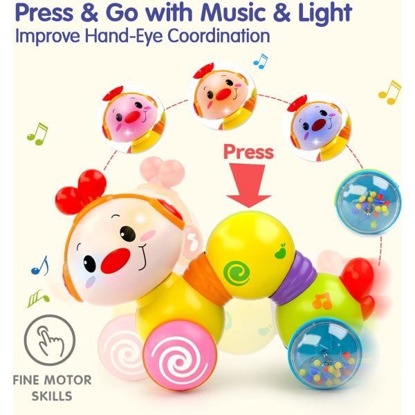 Baby 6-12 måneder+ Press & Go Musical Light Toys for 1-årig flickapojkepresenter, 9 6 måneder gammel baby 6 til 12 måneder Baby