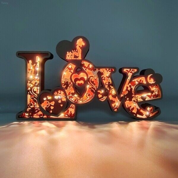 Alla hjärtans dag kärlek träbordsskylt LED lyser opp bokstaven kärleksskylt träblock C