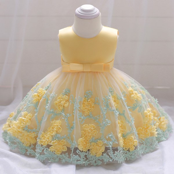 Barnklänning Flower Mesh Babykläder keltainen 90cm