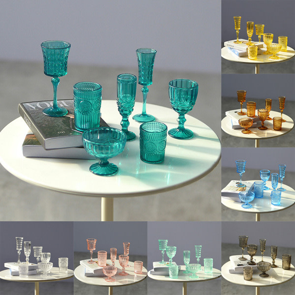 7 stk 1:6 dukkehus miniature vandkop vinglas champagne glas transparent One Size