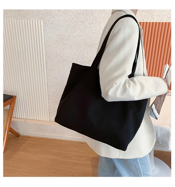 Canvas håndtasker til kvinder Skuldertaske Tote Strandtaske (sort)
