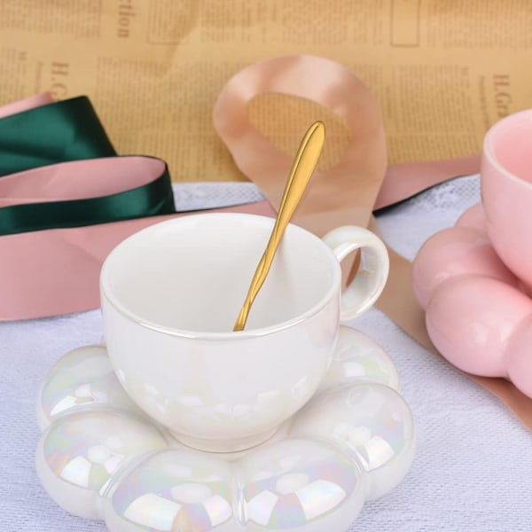 Keramisk Kaffekopp, Moln Kaffekopp och Fat Set, Söt Kopp med Blomma Sked och Solros Underlägg, Kawaii Tekopp med Tallrik White