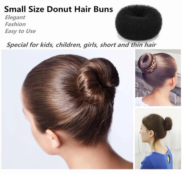 Mini Hårknold Maker Sæt, 6 STK Chignon Donut Formere til Børn Piger Kort og Tyndt Hår, Sort 2 Tommer