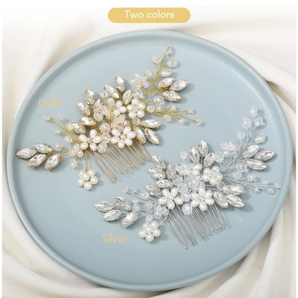 Brud Bröllopshår Kam Pärla Blomma Hårbit Rhinestone Bröllopshårtillbehör för kvinnor HC034 (Y-Gold)