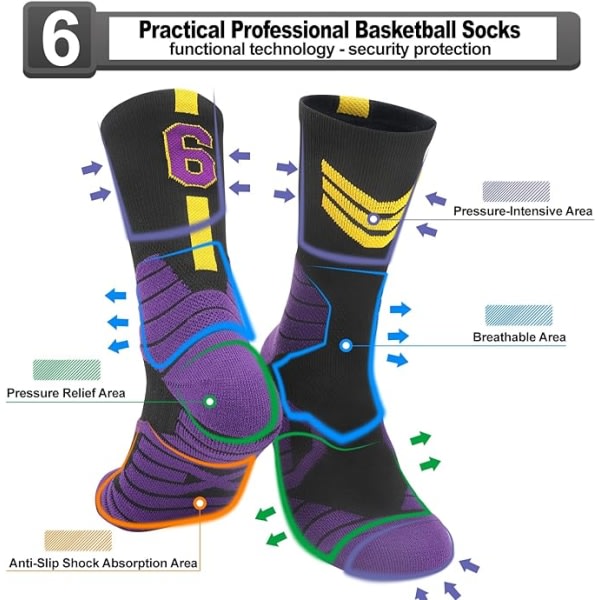 2 par (voksenmodell) Basketstrømper for menn og gutter, lykkenummer for basketlag, Star Sportsstrømper for voksne og barn