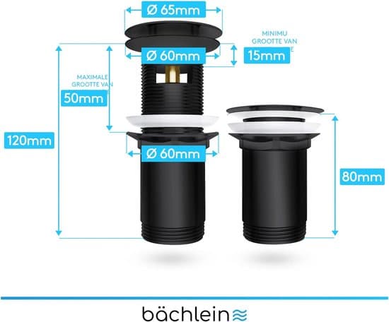 Pop-up servantil med overløp, Click-Clack avløpsventil i messing, Universell G 1 1/4 servantavløp for baderom, matt sort
