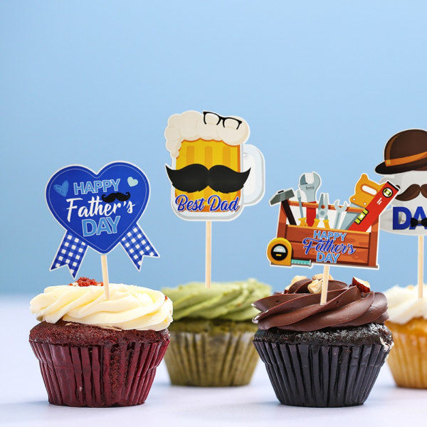 24st Grattis på fars dag Tårta Toppers Pappa Papper Bokstäver Print 24pcs