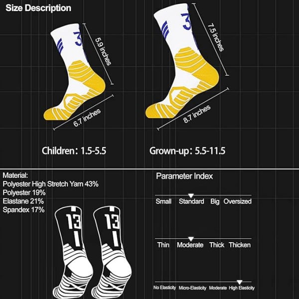 (Voksenmodell) 2 par basketstrømper for menn og gutter, lykkenummer for basketlag, Star Sportsstrømper for voksne og barn