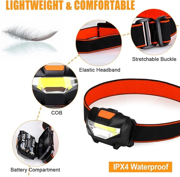 LED-hodelykt med 3 lysmoduser, 140LM COB 60° justerbar vanntett hodelykt, lett hodelykt for camping, fiske og løping