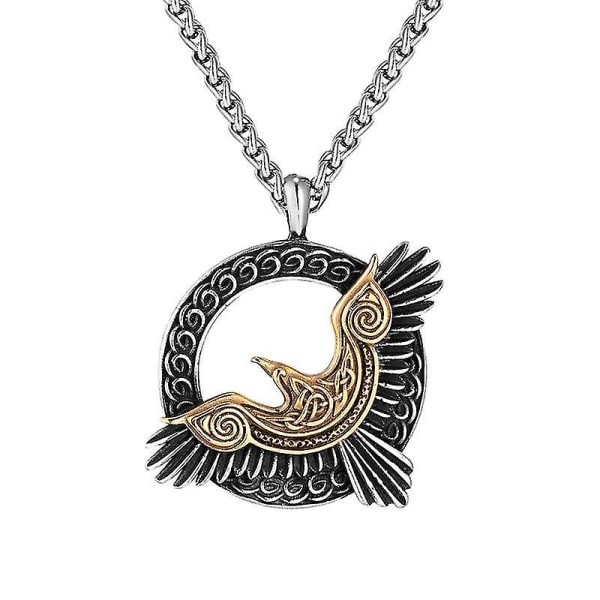 Män S Vintage Punk norrøn mytologi Flying Eagle Hänge Halsband Celtic Knot Vegvisir Slavic Rune Amulett Smycken Gold