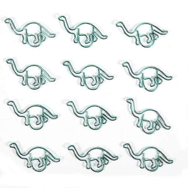 12 Pcs Dinosaur Shaped Color Coated Multifunctional Thickened Paper Clips 3x3cm