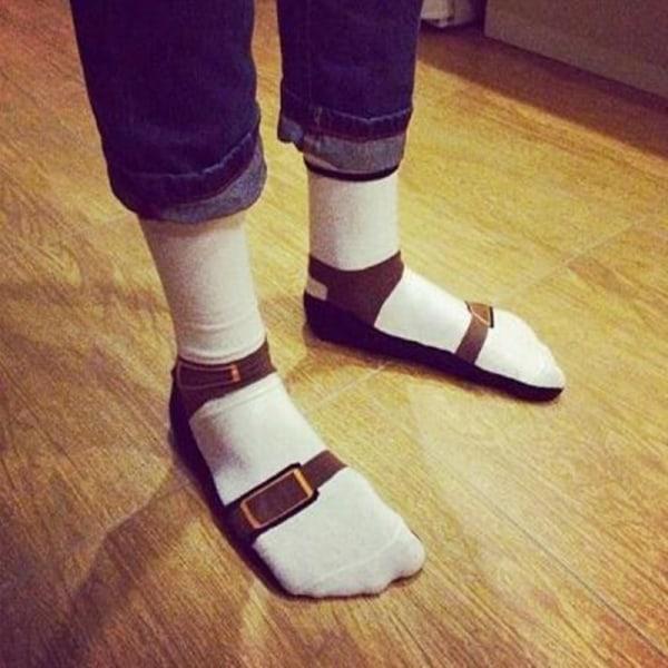 Strømper, der får det til at se ud, som om du bærer sandaler - Anti-halk sjove strømper - Behagelige sommerbløde bomuldsstrømper - Gulvstrømper unisex white zdq