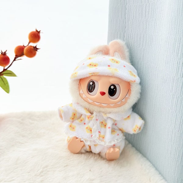 Hängande Gul Ögonmask Pyjamas Tredelat Set, (Endast Kläder) 17cm Macaron Labubu Time to chill Dockkläder