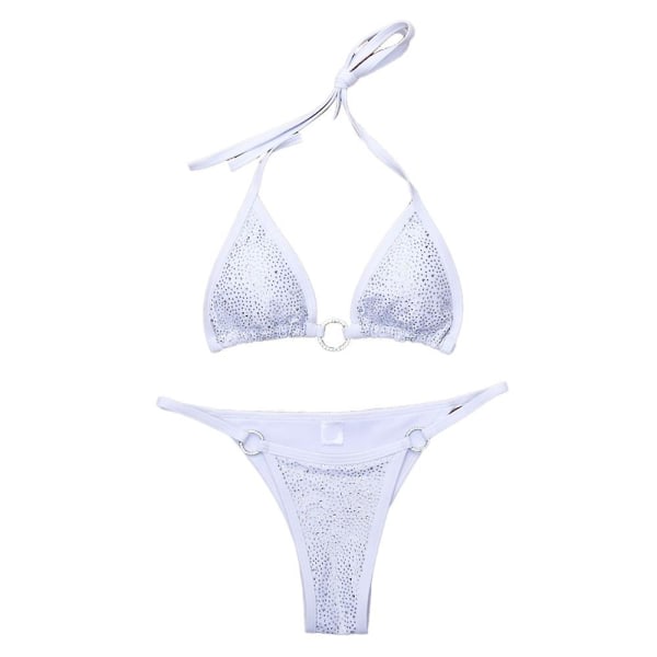 Kvinnor Glansande Bikini Micro Sexig String Tvådelad Baddräkt Kvinnlig String Badkläder valkoinen M