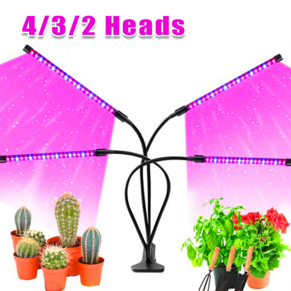 2/3/4 hoved USB LED Plant Grow Light Indendørs UV VEG vækstlampe Fuldt spektrum 4 hoveder