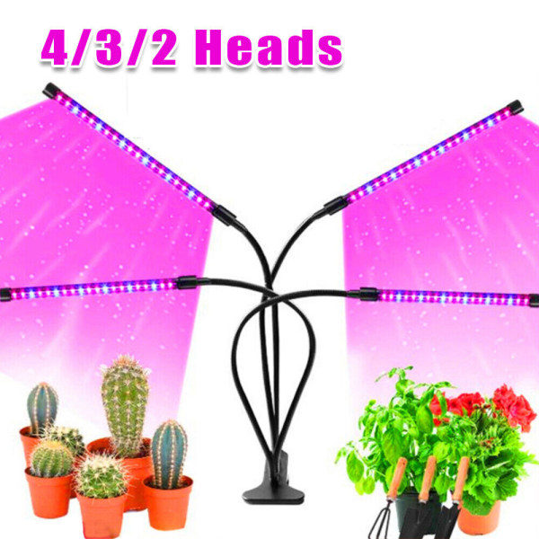 2/3/4 Hoved USB LED Plantevækstlys Indendørs UV VEG Dyrkningslampe Fuld Spektrum 4 Hoveder