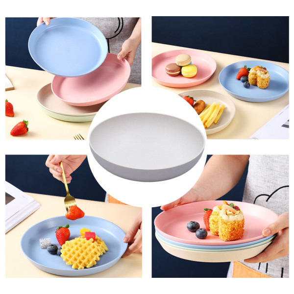 Djupa middagstallrikar i vetehalm - Obrytbar robust plast beige
