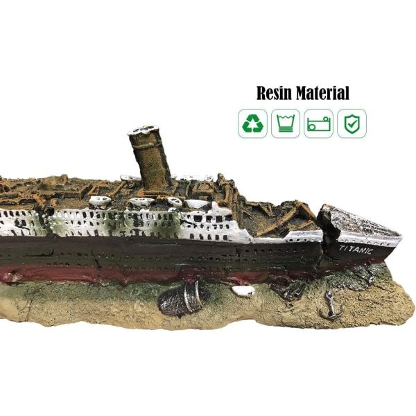Akvariedekorasjon i form av Titanic-vraket - laget av harpiks