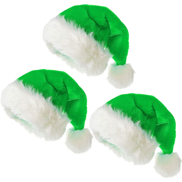 Heyone 3-pack tomtemössa for voksne Julmössa Traditionel grøn og vit plysch jultomtehatt til julfest