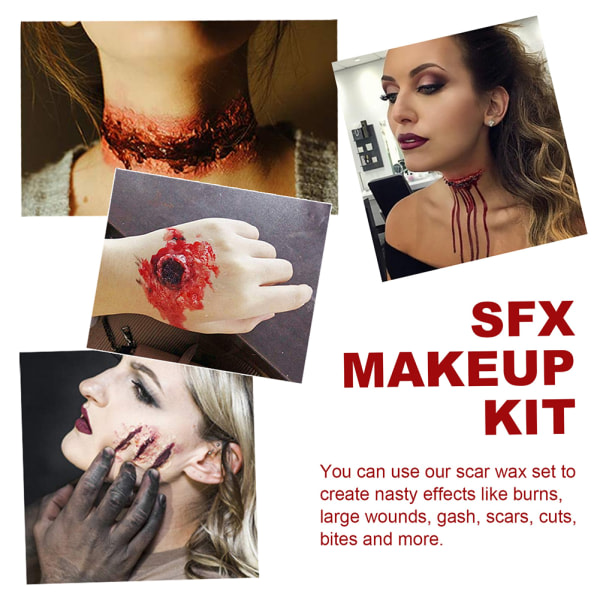 Halloween Makeup Kit kanssa Spatel Scars Wax Fake Blood Gel För maskeradfest 1