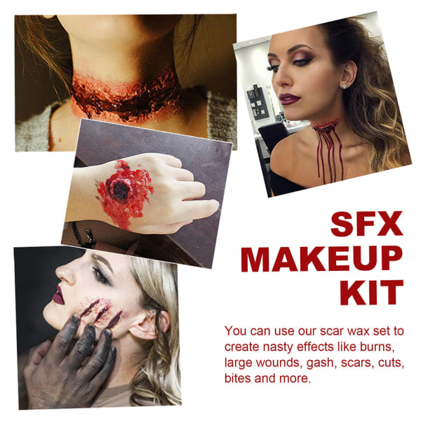 Halloween sminkset med spatel, ärrvax, falskt blodgel för maskeradfest 1