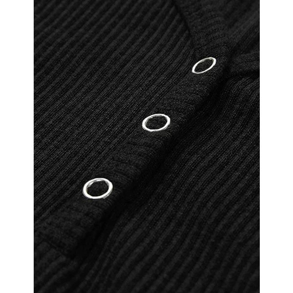 Kvinde Kortærmet V-hals Ribstrikket Knap T-shirts Henley Ensfarvet Sommertoppe XL