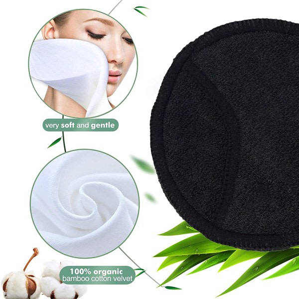 CDQ Återanvändbara Makeup Remover Pads, 10*svart+10*grå+1* mesh