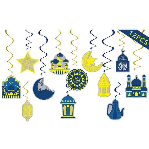Eid Mubarak Hængende Hvirvelpynt Sæt med 12 Måne Stjerne Hus Spiral_tfrf