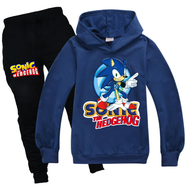 Sonic The Hedgehog Barn Pojkar Långärmad Luvtröja + Byxor Träningsoverall marinblå 130cm