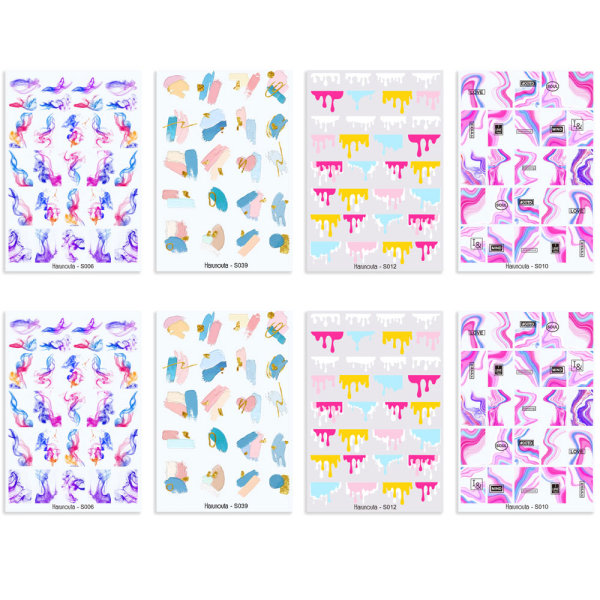 CDQ Nail Art Stickers Dekaler Flerfarget 8 ark Nail Stickers, Negler