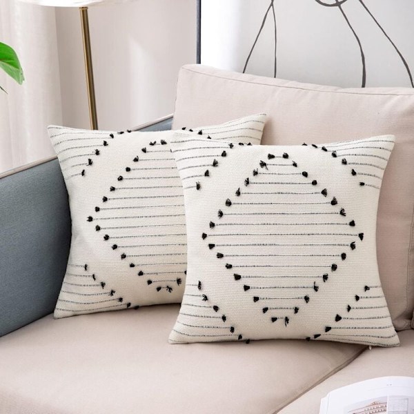 Set med 2 kuddfodral 45x45cm, bohemisk dekorativ kudde modern vävd fyrkantig örngott för soffa sovrum vardagsrum, svart och vitt