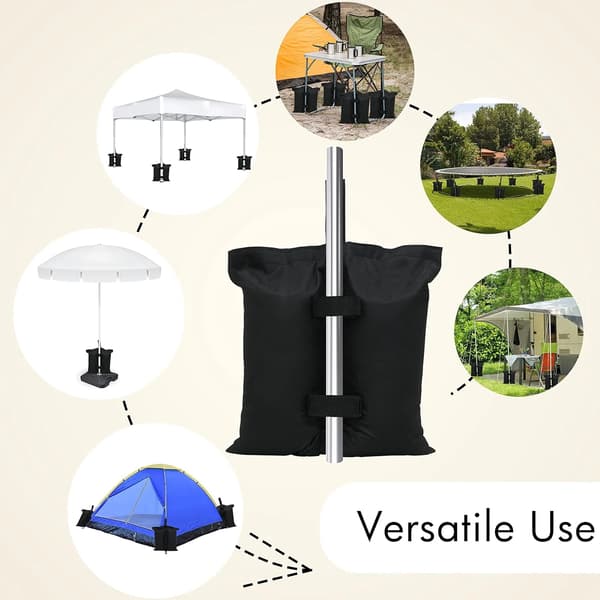 Sæt med 4 kraftige sandposer til baldakin, til udendørs terrasse, telt, læ, parasol, sort