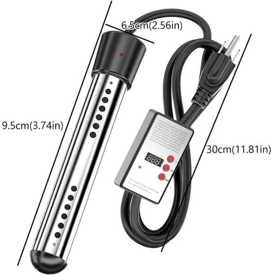 1500W nedsenkningsvannvarmer med justerbar timer, varmeelement i rustfritt stål, overopphetingsbeskyttelse for bøtter, kar og camping