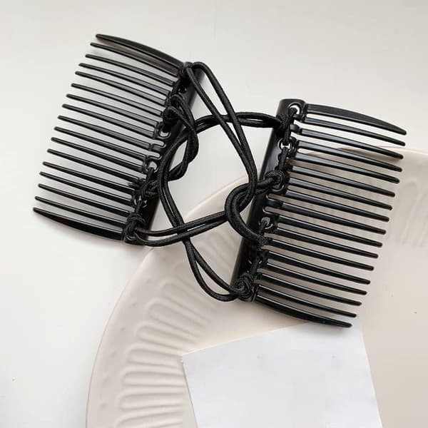 Justerbar elastisk dobbelt hårkam-clips, plast-strækbare sidekamme til yoga, løb og makeup, kaffe, 2-pak, 8 x 6 cm