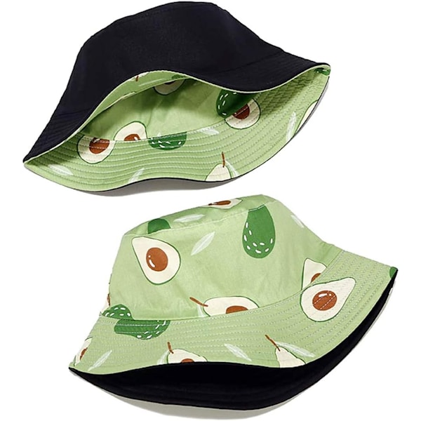 Söt bucket hat strandfiskarhattar för kvinnor, vändbar dubbelsidig användning Avocado