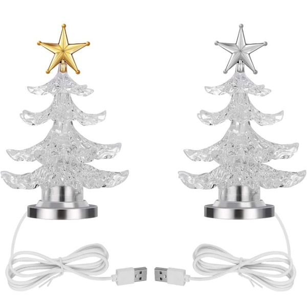 Akryl Juletre Nattlys USB Fargerikt Lyssterk Bordlampe LED Nattlys Juledekorasjon for Barnerom Soverom Hjemfest 2 Stykker
