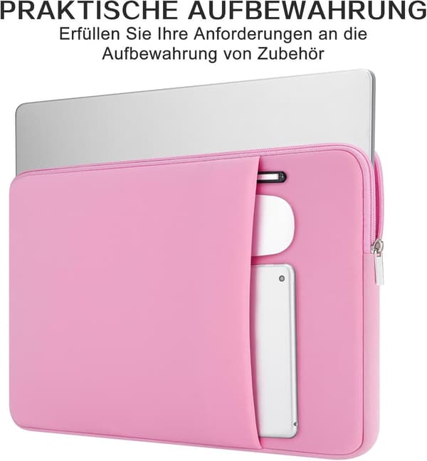 Laptopfodral för 11 till 11,6 tums bärbara datorer, polyester med EPE-vaddering, framficka och tillbehörsficka, ljusrosa