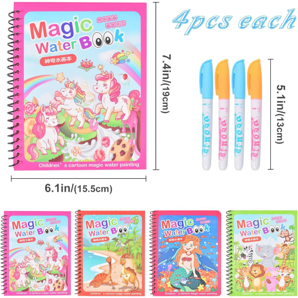 CDQ 4 delar magic vattenteckningsbok med penna, vattenmålarbok, magic vattenbok, ritutbildning
