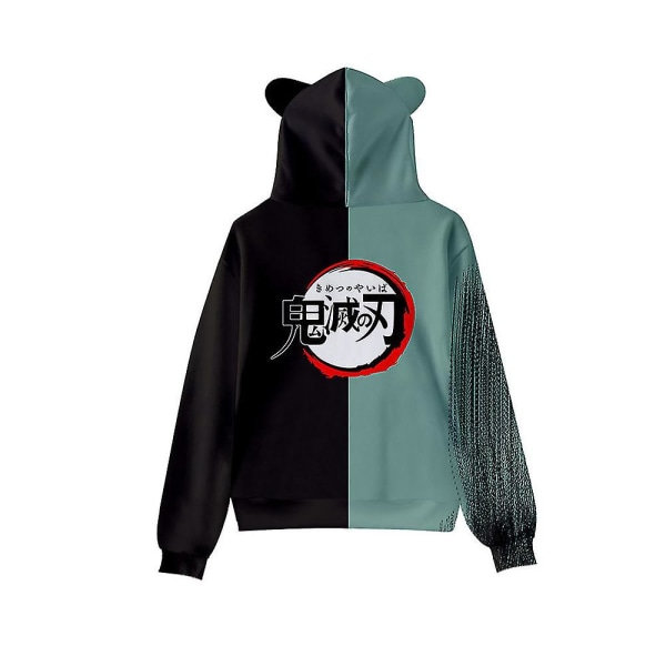 Unisex Demon Slayer trykte hættetrøje Casual Pullover Katteører Hættetrøje Toppar Grøn M Green M