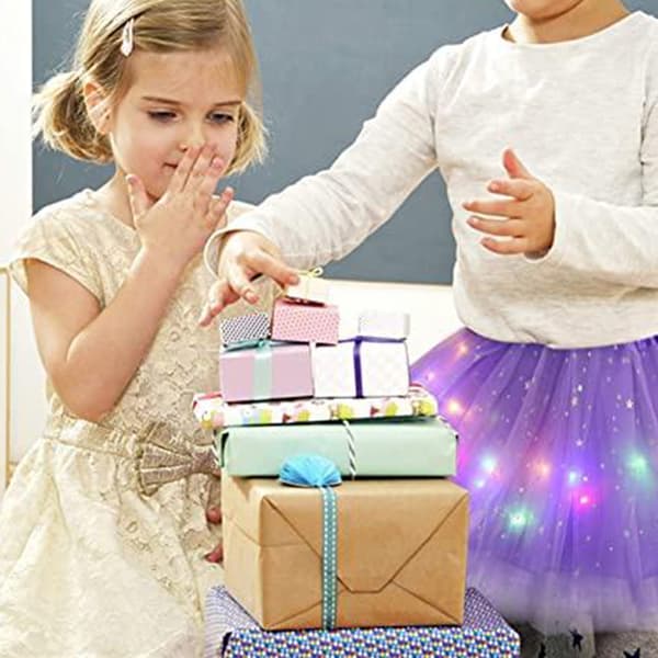 Lysende LED Fluffy Nederdel til Piger, Lagdelt Balletdans Nederdel med Folder til Fødselsdag (BT)_TF Pink