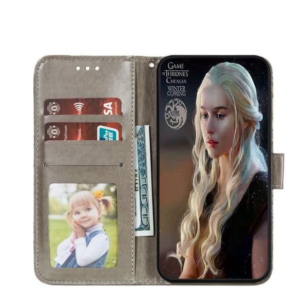 Kompatibel med Samsung, Samsung Galaxy A41 - Blommigt Plånboksfodral - Grå Grey Grå