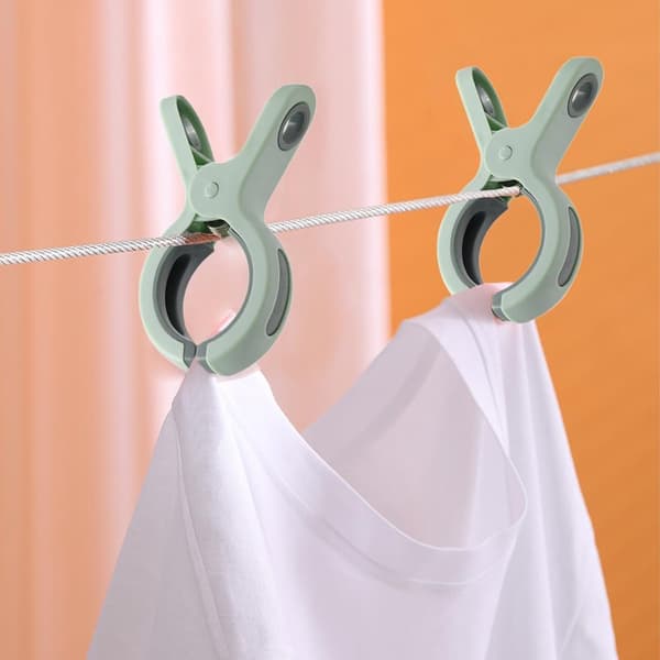 Large Windproof Clothes Pegs 6 pcs - Green Plastic - For Beach Towels, Bath Towels, Bedding, Thick Clothes - Strong