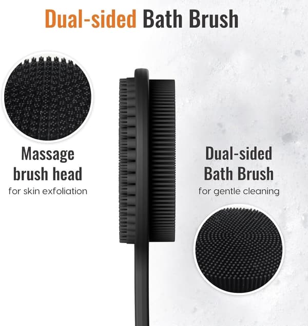 Shower Brush with Long Handle and 2 Sides - Exfoliating Massage and Rich Lather