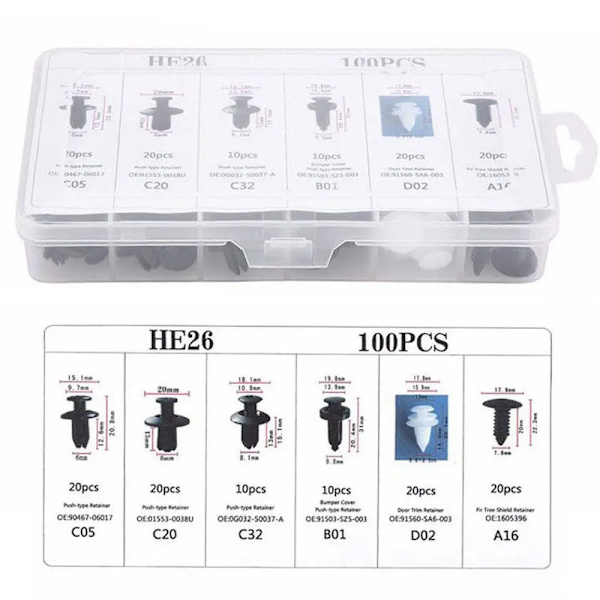 Auto Fastener Clip Blandet Bilkarosseri Push Retainer Pin Rivet Kofanger Dørbeklædning Panel Fastener Kit Bil Clips Box eller Pose emballage C 50Pcs with Tool